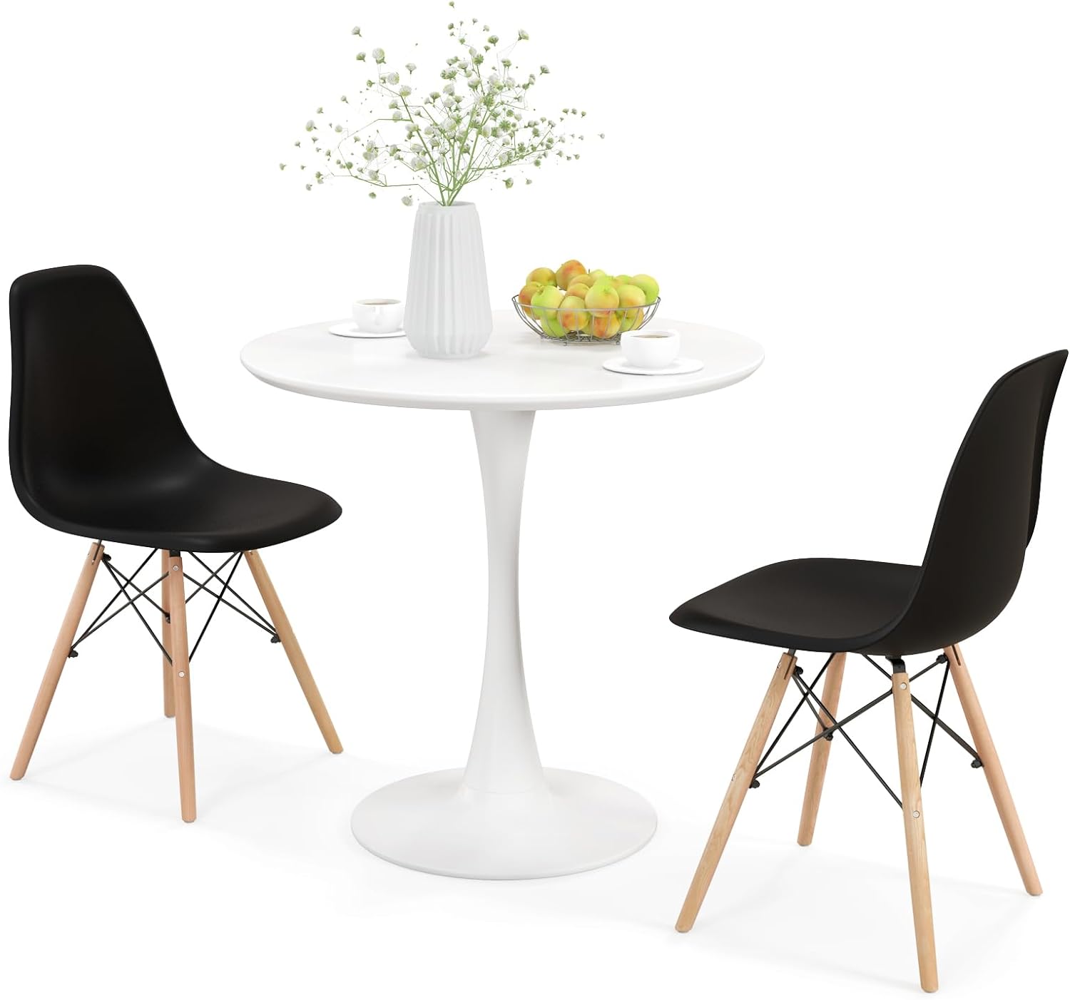 Giantex Dining Room Table Set for 2 or 4, Compact Kitchen Dining Table Set with 32" Round Table and DSW Chairs