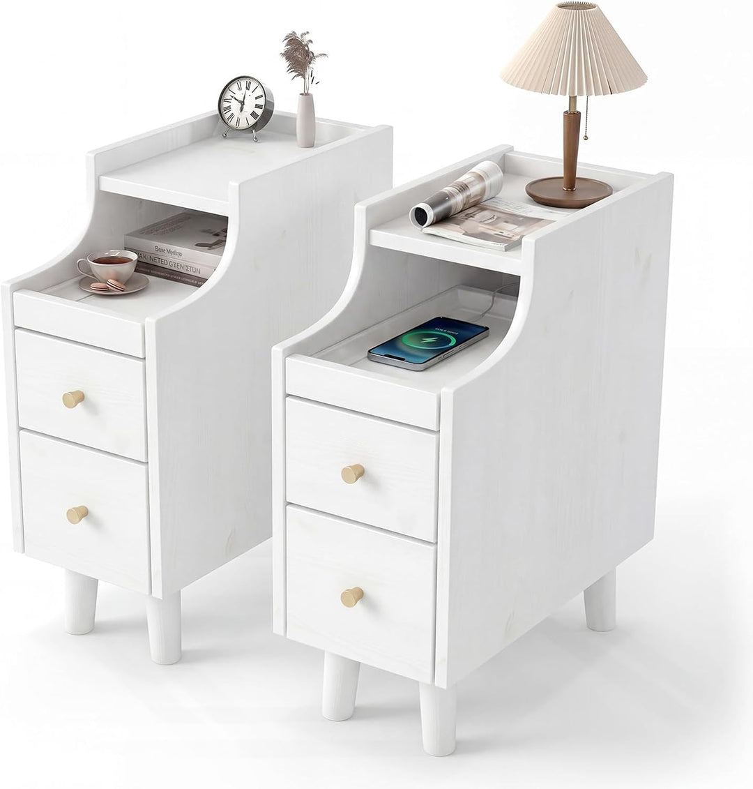 Giantex Narrow Nightstand with 2 Drawers for Small Spaces (1/2)