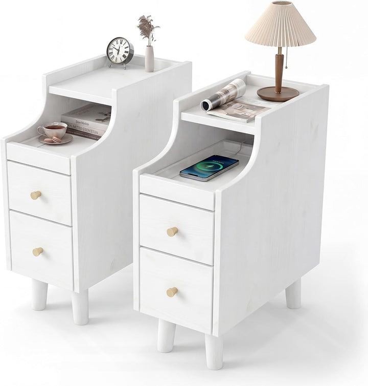 Giantex Narrow Nightstand with 2 Drawers for Small Spaces (1/2)