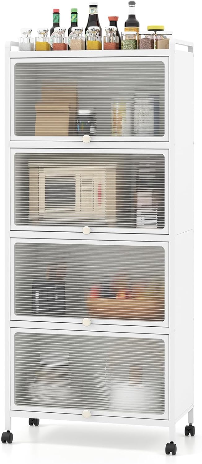 Giantex 5-Tier Kitchen Storage Cabinet, Mobile Microwave Stand with Flip-up PC Doors