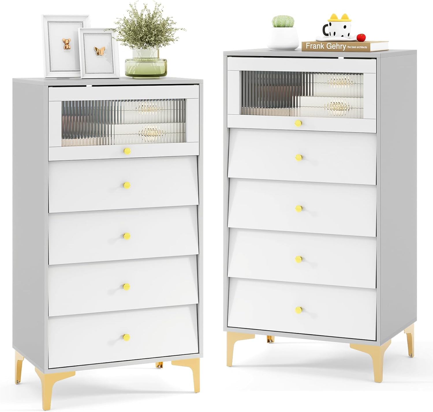 Giantex 4-Drawer Dresser with Flip Up Fluted Glass Door