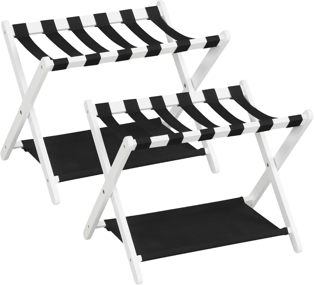 Giantex Folding Luggage Rack | Solid Rubber Wood Suitcase Stand with Storage Shelves