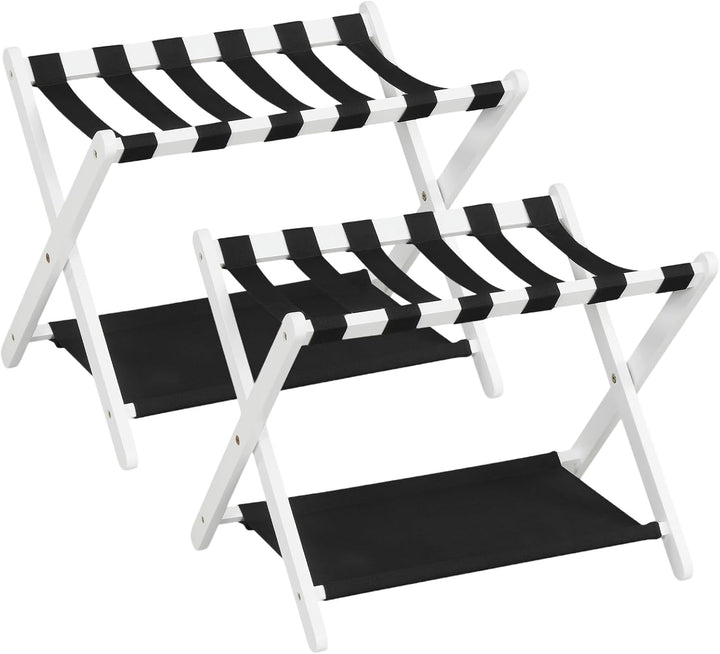 Giantex Folding Luggage Rack | Solid Rubber Wood Suitcase Stand with Storage Shelves