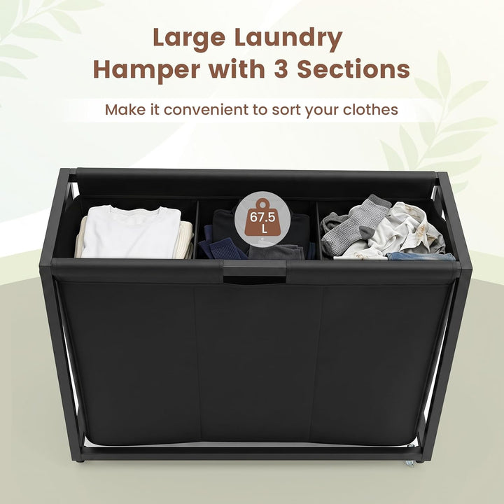 GIANTEX Pull-Out Laundry Sorter 3 Section with Wheels