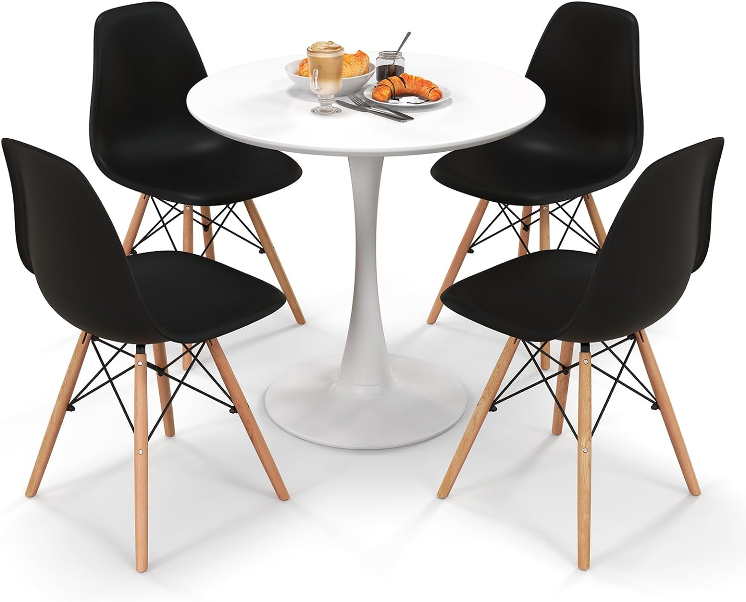 Giantex Dining Room Table Set for 2 or 4, Compact Kitchen Dining Table Set with 32" Round Table and DSW Chairs
