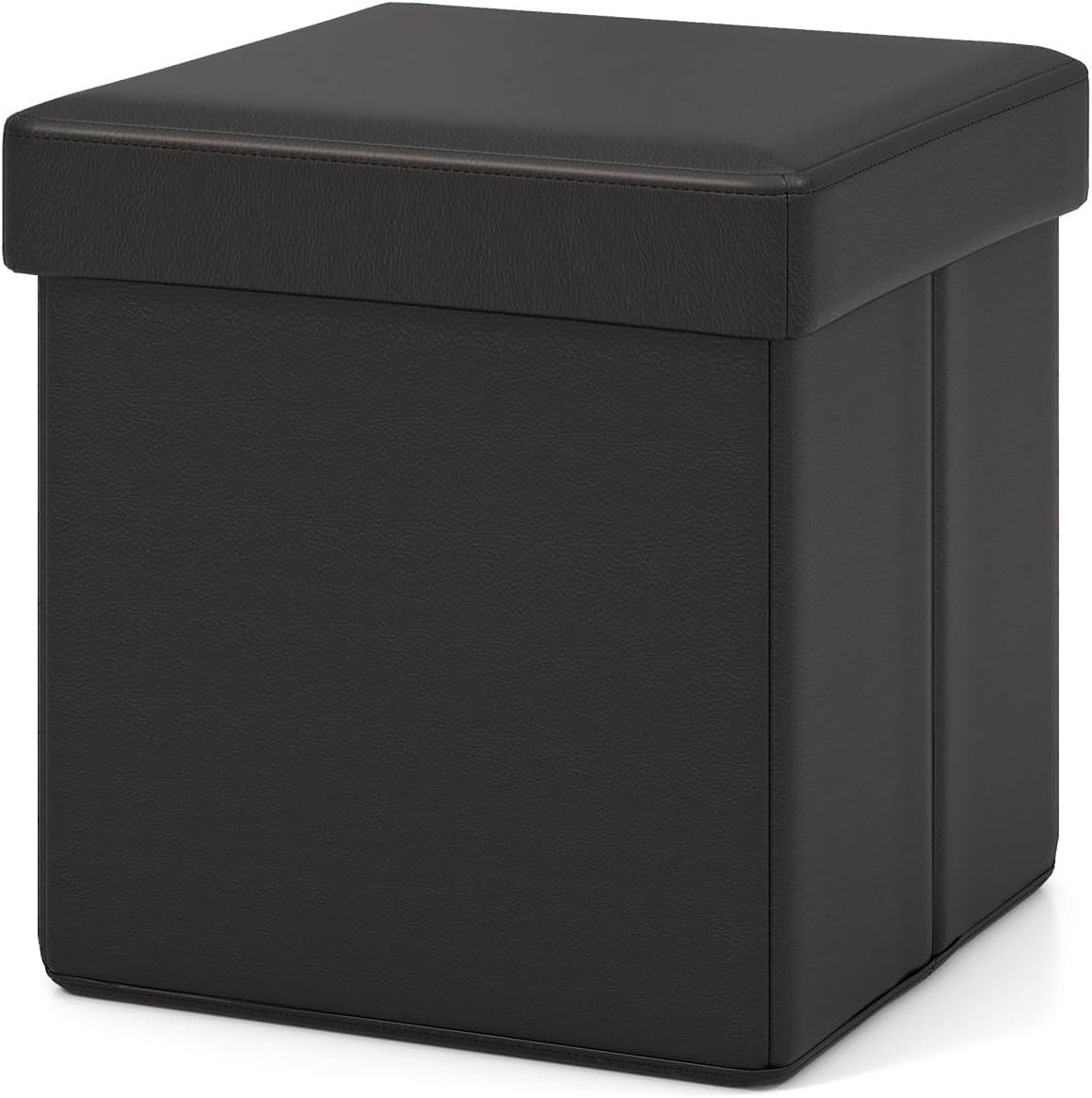 Giantex Cube Storage Ottoman - 15 Inches Folding Ottoman Storage Chest, PVC Leather, Upholstered Footrest