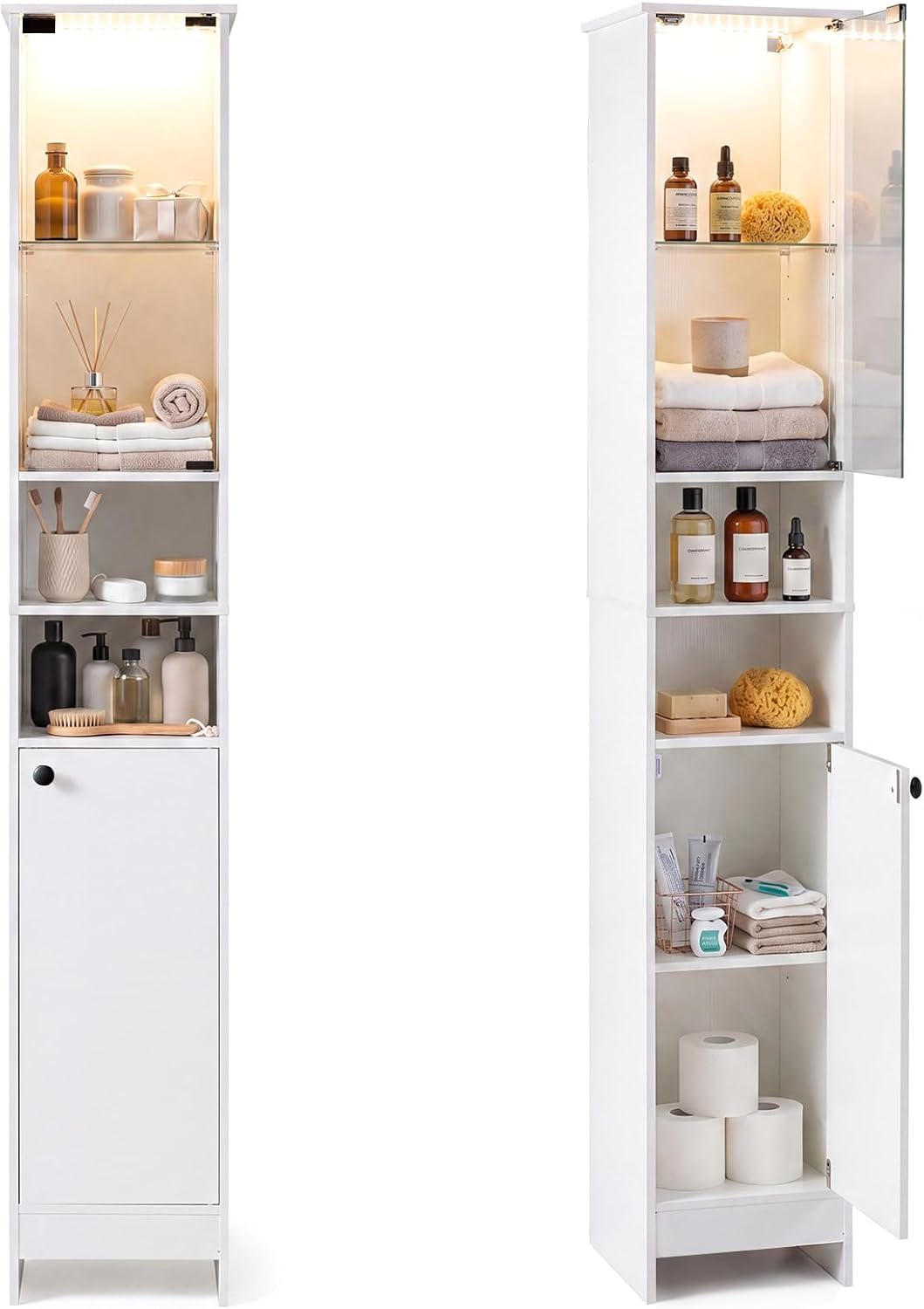 Giantex Tall Narrow Bathroom Cabinet with Lights &amp; Remote Control (1/2)