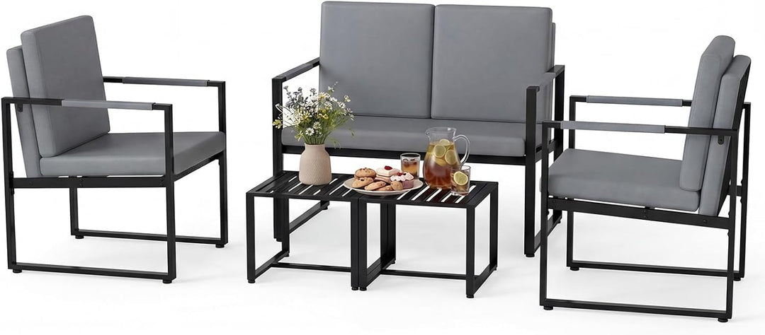 Giantex 5-Pieces Living Room PU Leather Upholstered Sofa Couch Set