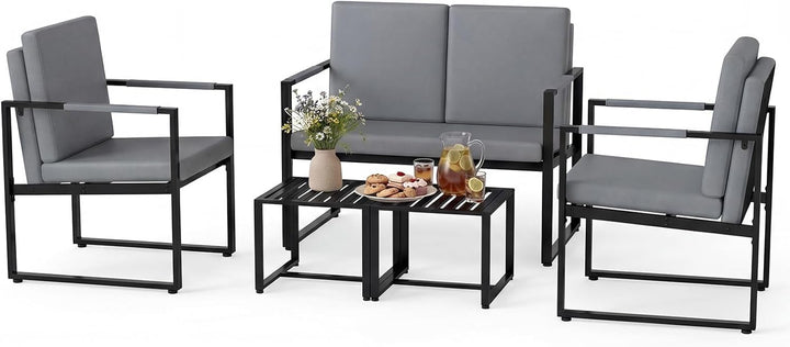 Giantex 5-Pieces Living Room PU Leather Upholstered Sofa Couch Set