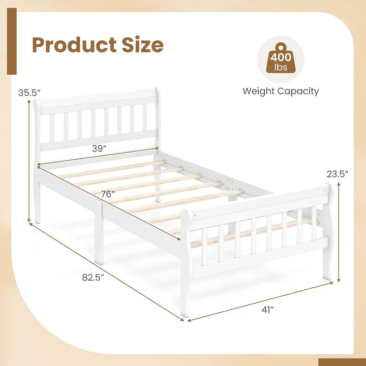GIANTEX Wood Sleigh Bed Frame with Slatted Headboard &amp; Footboard