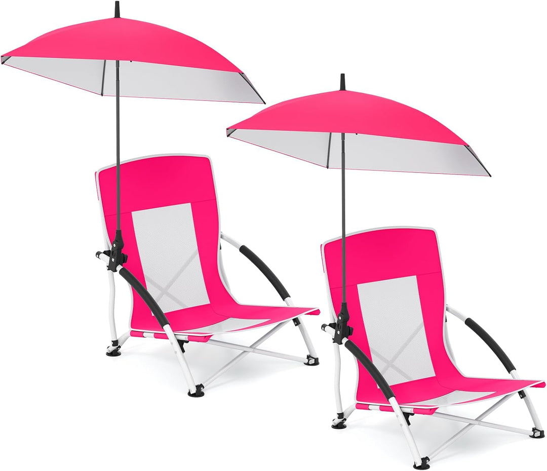 Giantex Low Folding Beach Chair with Detachable & Adjustable Umbrella