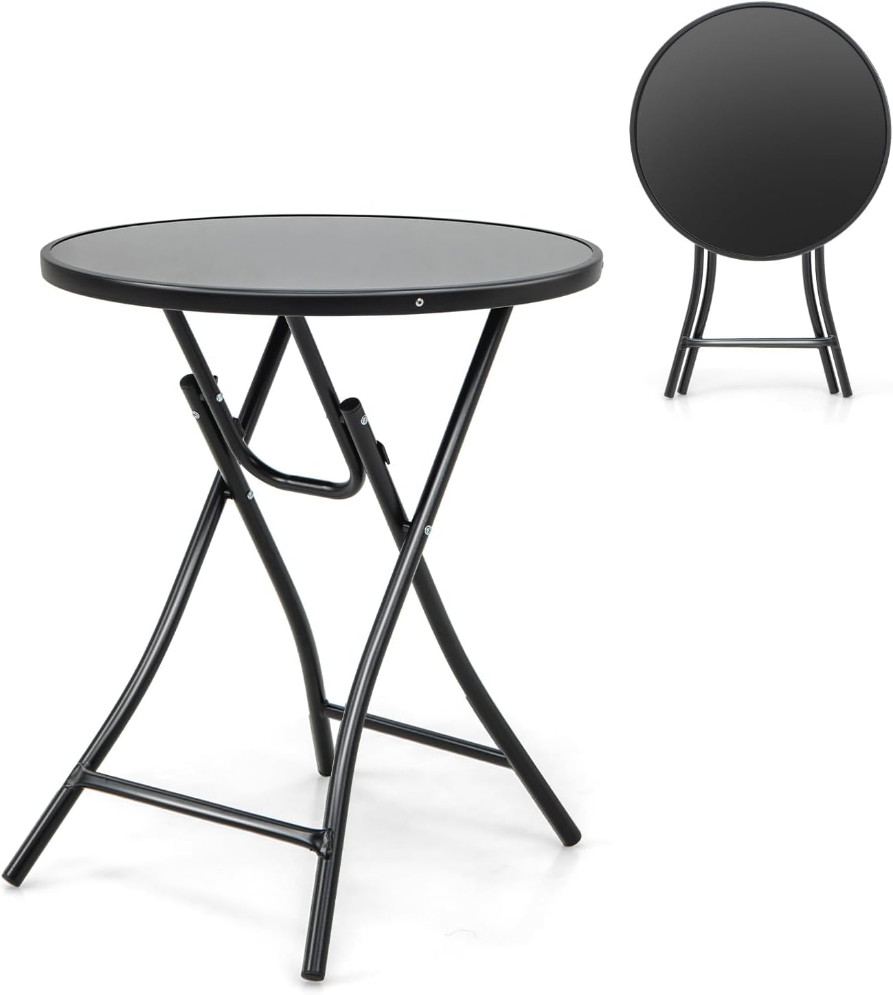 Giantex 23 Inch Round Bistro Table, Patio Folding Cocktail Table with Tempered Glass Tabletop