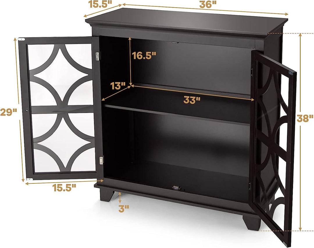 Giantex Buffet Sideboard, Freestanding Kitchen Cupboard w/Adjustable Shelf, 2 Decorative Glass Doors
