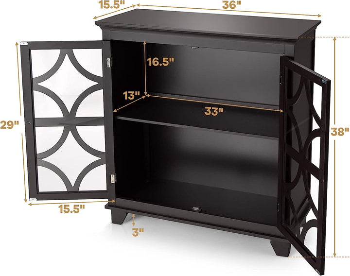 Giantex Buffet Sideboard, Freestanding Kitchen Cupboard w/Adjustable Shelf, 2 Decorative Glass Doors