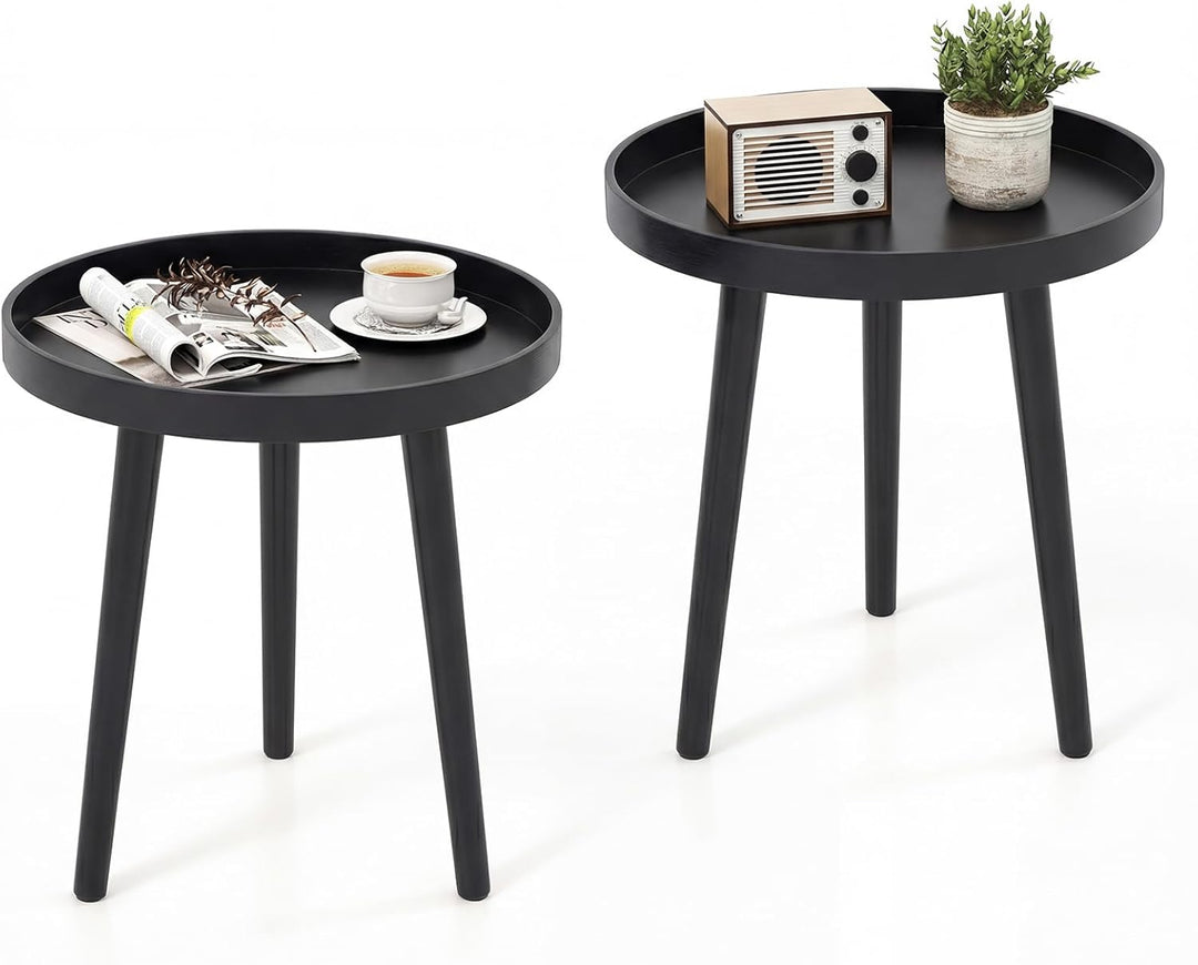 Giantex Mid Century Modern Side Table with Wooden Tray and Bamboo Legs