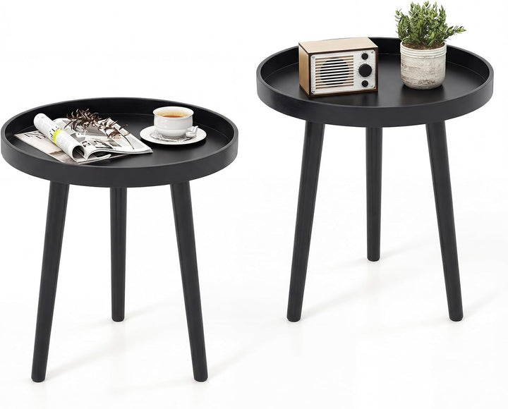 Giantex Mid Century Modern Side Table with Wooden Tray and Bamboo Legs