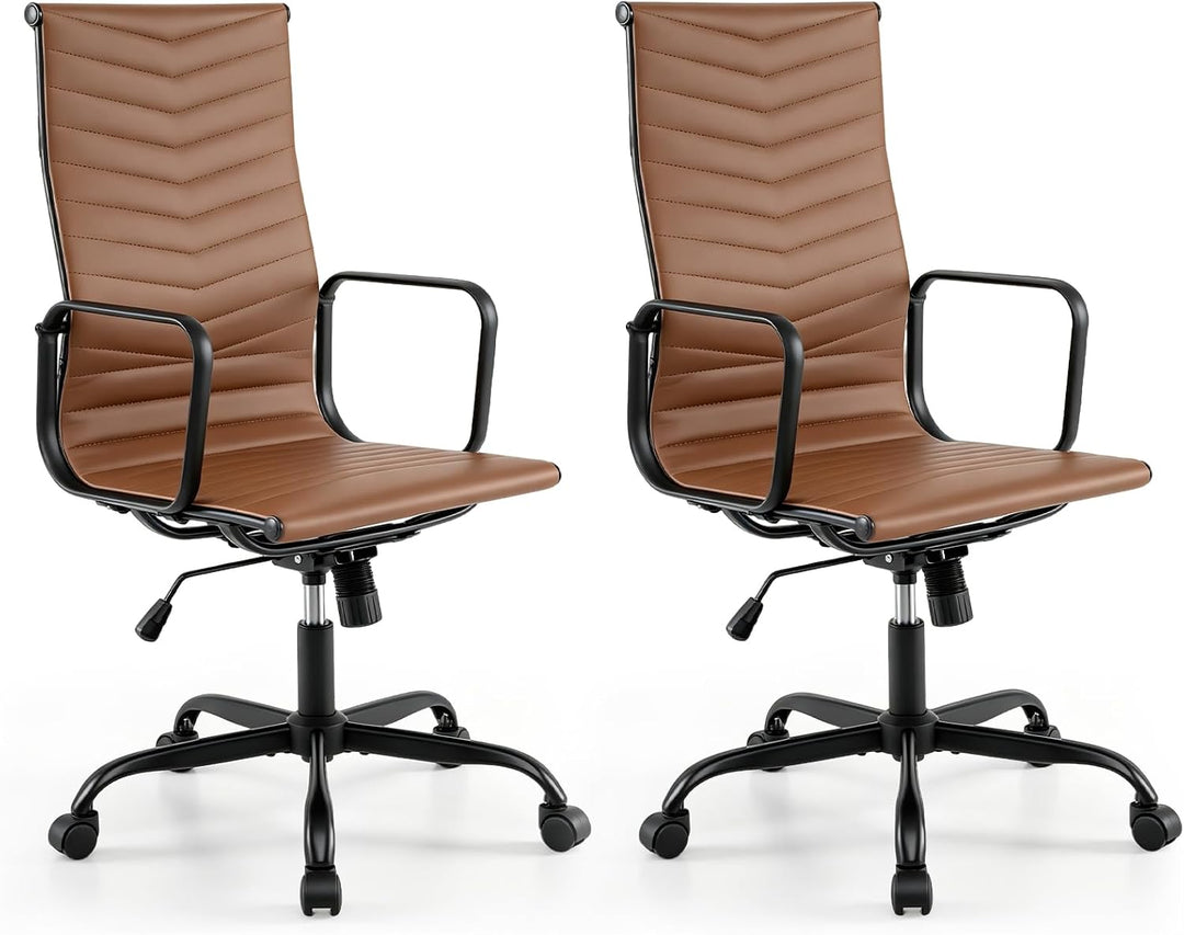 GIANTEX Home Office Chair Ribbed, High-Back PU Leather Desk Chair