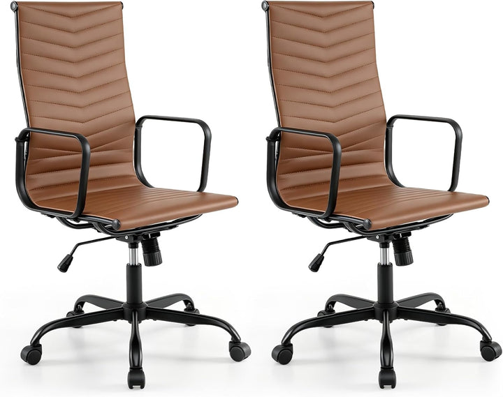 GIANTEX Home Office Chair Ribbed, High-Back PU Leather Desk Chair