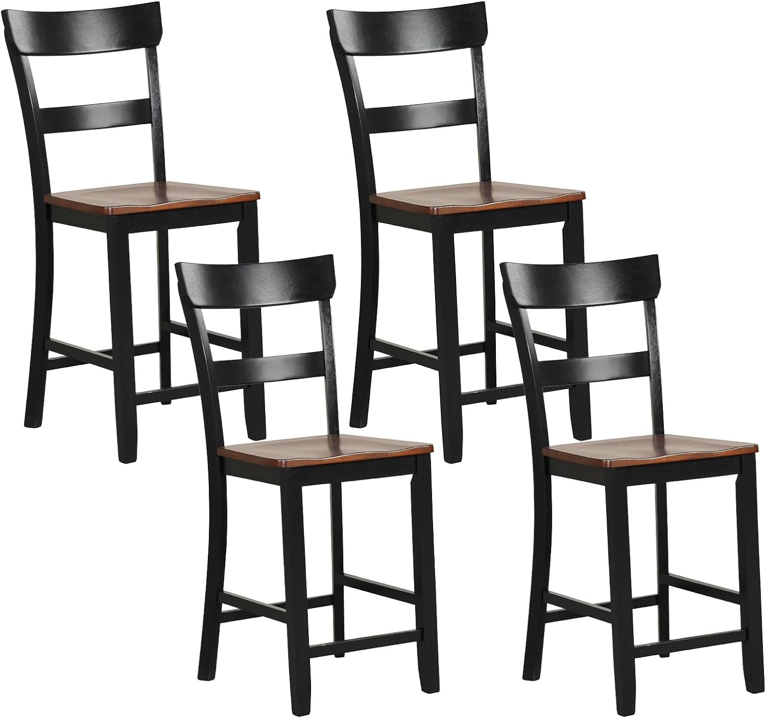 Giantex Wooden Bar Stools Counter Height Set of 2, 24.5" Farmhouse Wood Bar Dining Chairs