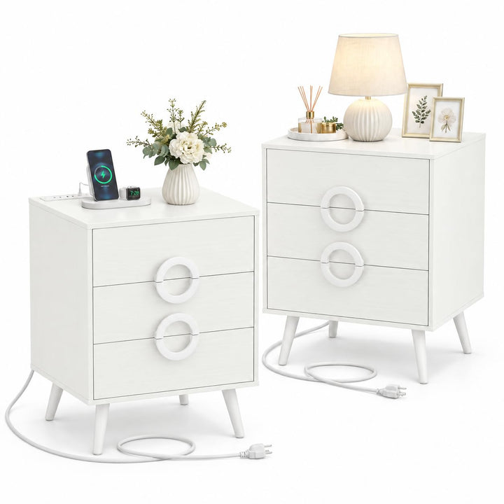 GIANTEX 3-Drawer Nightstand with Charging Station (1/2)