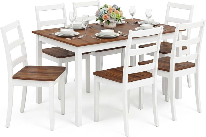 Giantex 7-Piece Dining Table Set | Rectangular 60-inches Kitchen Table and 6 Dining Chairs with Rubber Wood Legs