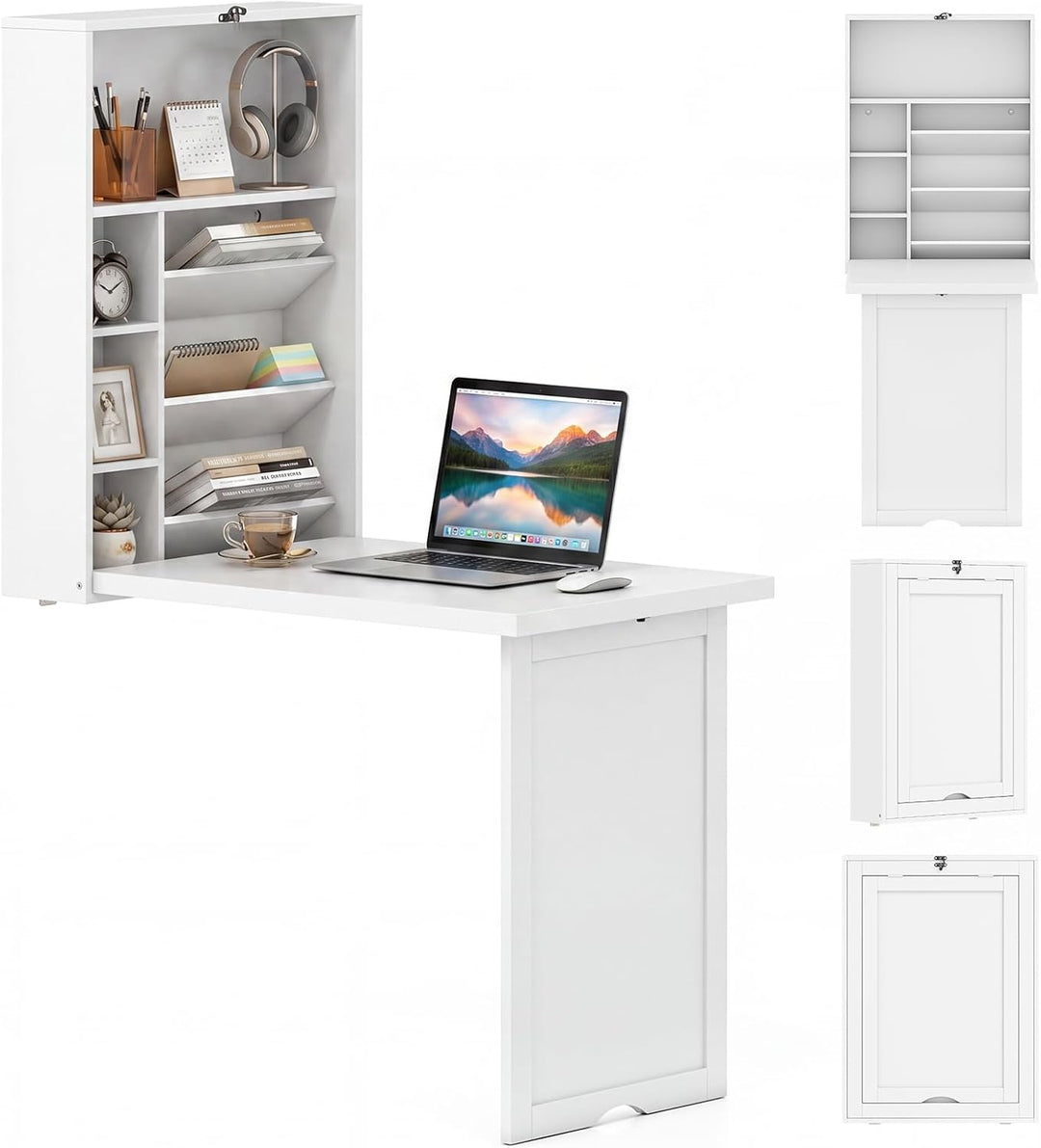 Giantex Wall Mounted Desk | Foldable Convertible Computer Desk with Storage Shelves