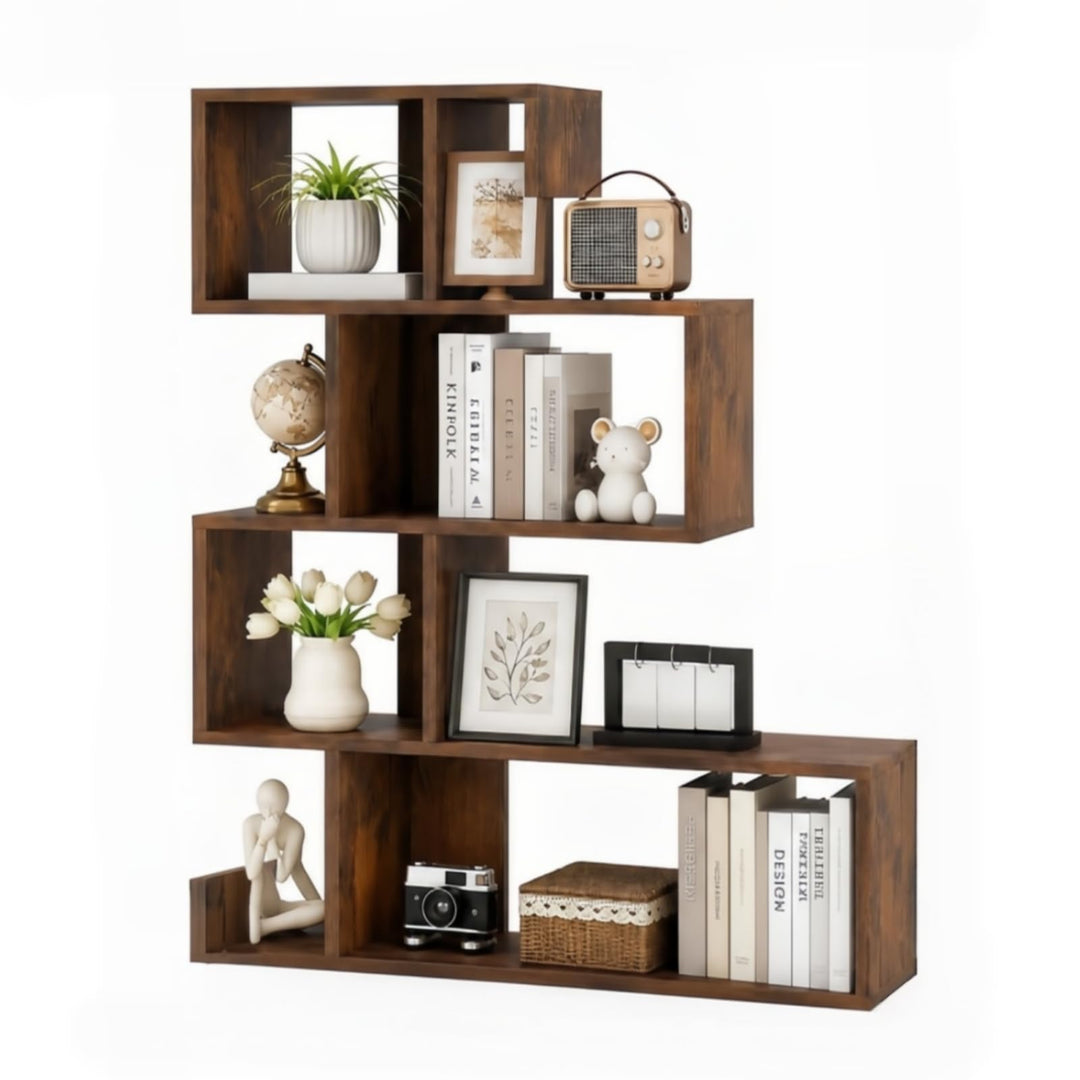 Giantex 5-Tier S-Shaped Bookshelf, Geometric Bookcase w/Open Cubes