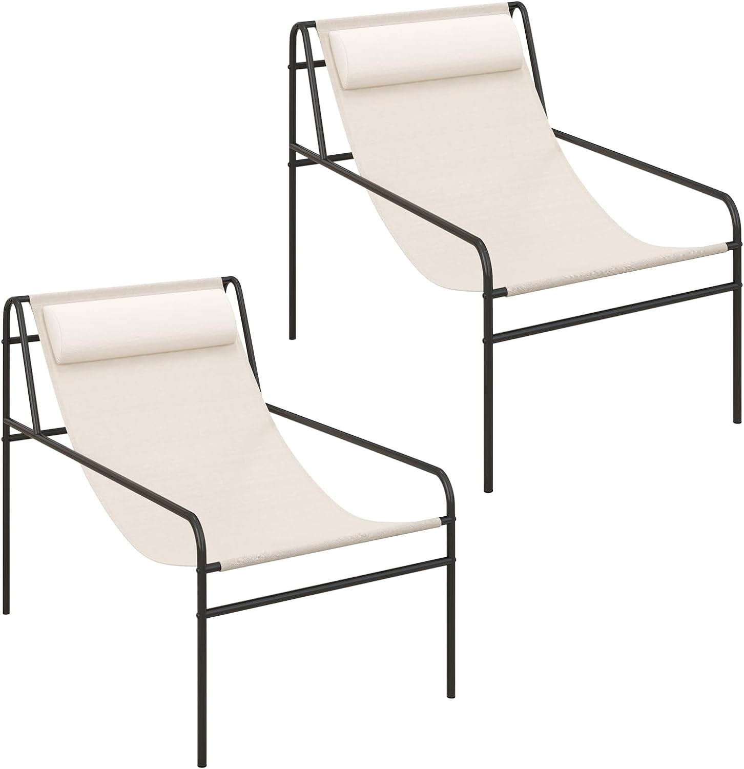 Giantex Patio Sling Lounge Chair, Modern Sling Accent Chair with Removable Headrest Pillow