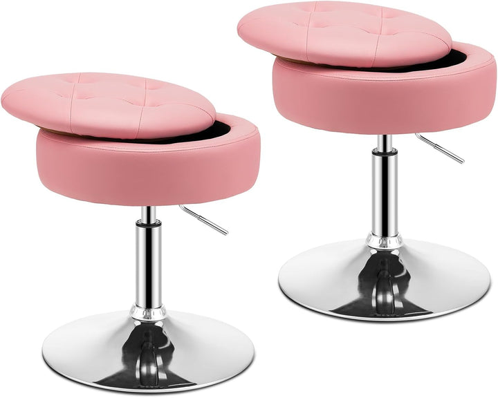 Giantex Adjustable Swivel Vanity Stool - 360° Swivel 20’’-26’’ Height Adjustable Tufted Round Storage Ottoman