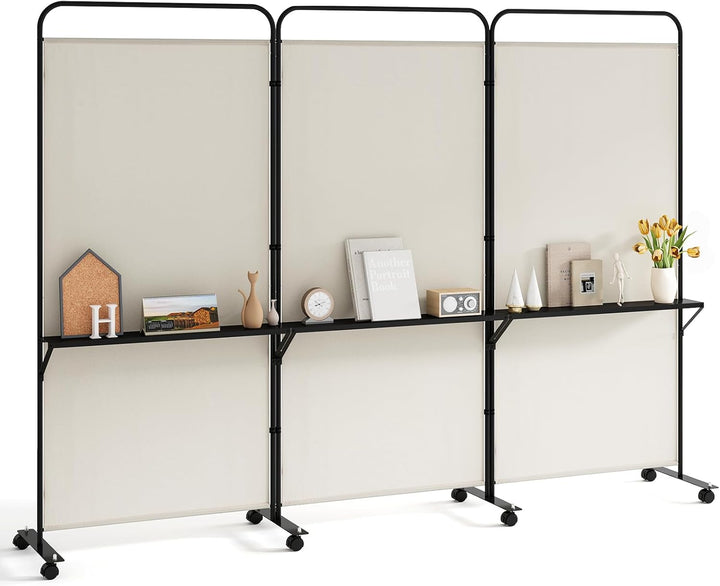 Giantex 3 Panel Room Divider with Wheels and Shelves  for Home Office Studio