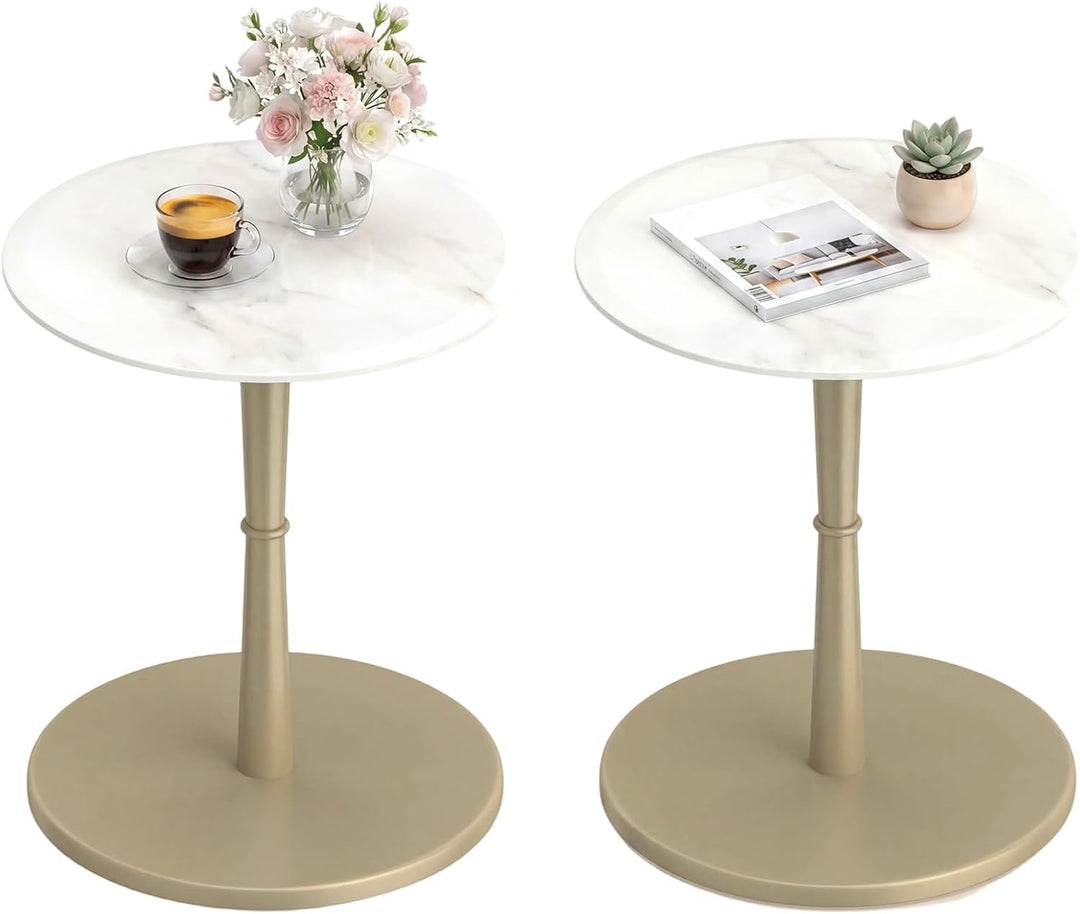 Giantex Round Marble Side Table w/Stone Finish &amp; Wooden Pedestal (1/2)