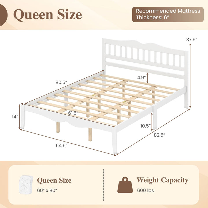 GIANTEX Full/Queen Size Wooden Bed Frame with Slatted Headboard