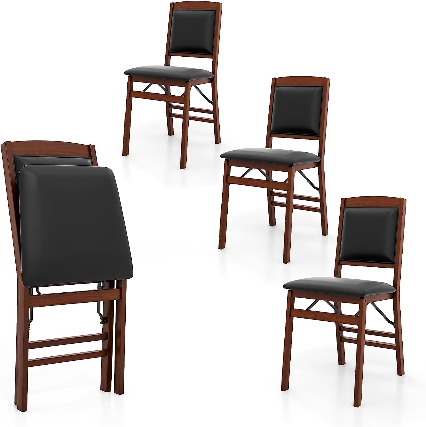 Giantex Folding Dining Chairs Set of 2, Foldable Wood Kitchen Chairs with Padded Seat