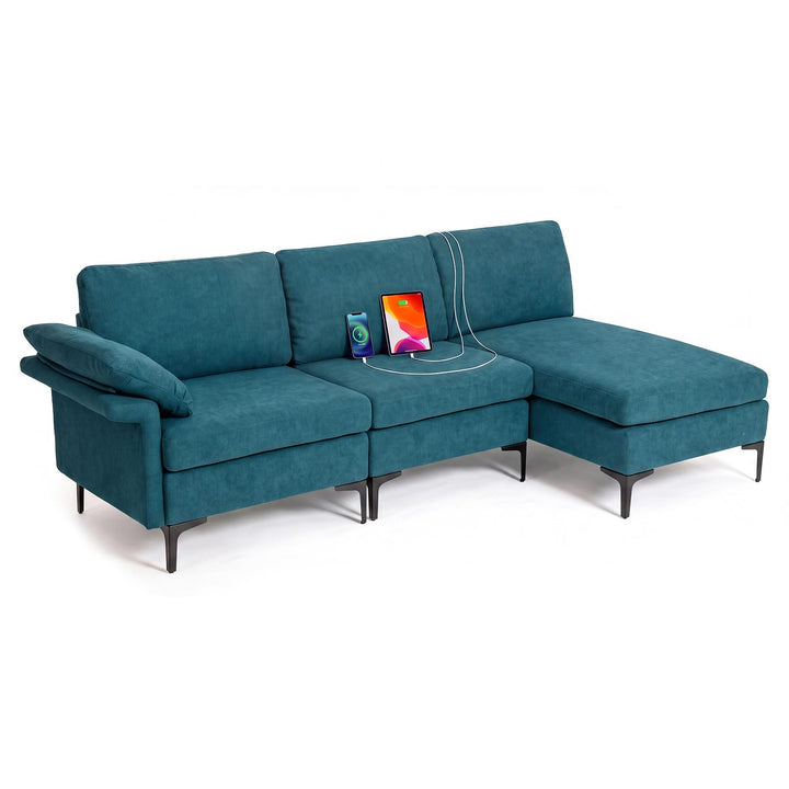 GIANTEX 95" L-Shaped Modular Sectional Sofa with Storage &amp; Charging Station