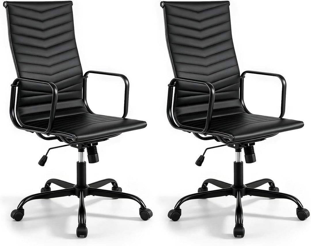 GIANTEX Home Office Chair Ribbed, High-Back PU Leather Desk Chair