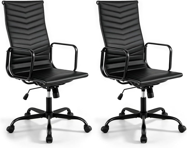 GIANTEX Home Office Chair Ribbed, High-Back PU Leather Desk Chair