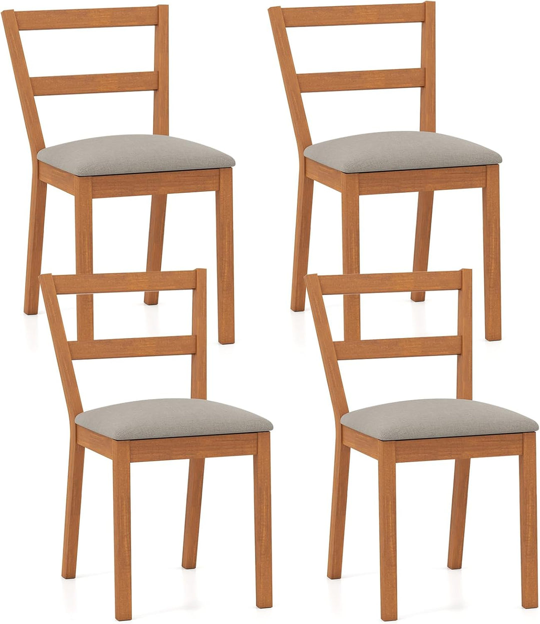 Giantex Wooden Dining Chairs Set of 2/4 Farmhouse Upholstered Kitchen Chairs with Rubber Wood Legs & Fabric Padded Seat