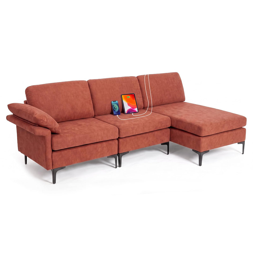 GIANTEX 95" L-Shaped Modular Sectional Sofa with Storage &amp; Charging Station
