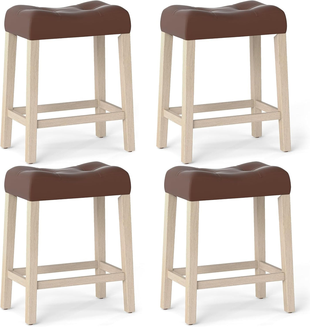 Giantex 24" Bar Stools Set of 2/4, Upholstered Counter Height Saddle Bar Stools