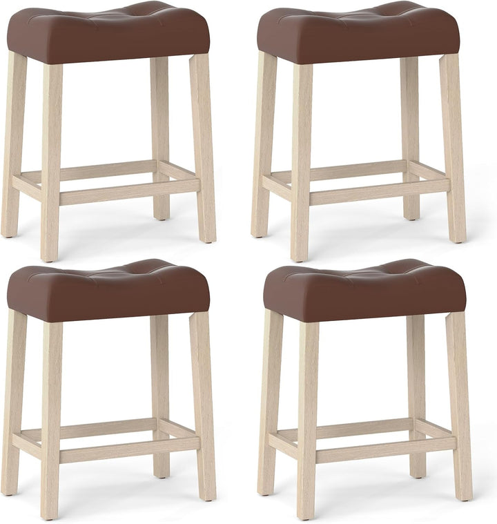 Giantex 24" Bar Stools Set of 2/4, Upholstered Counter Height Saddle Bar Stools