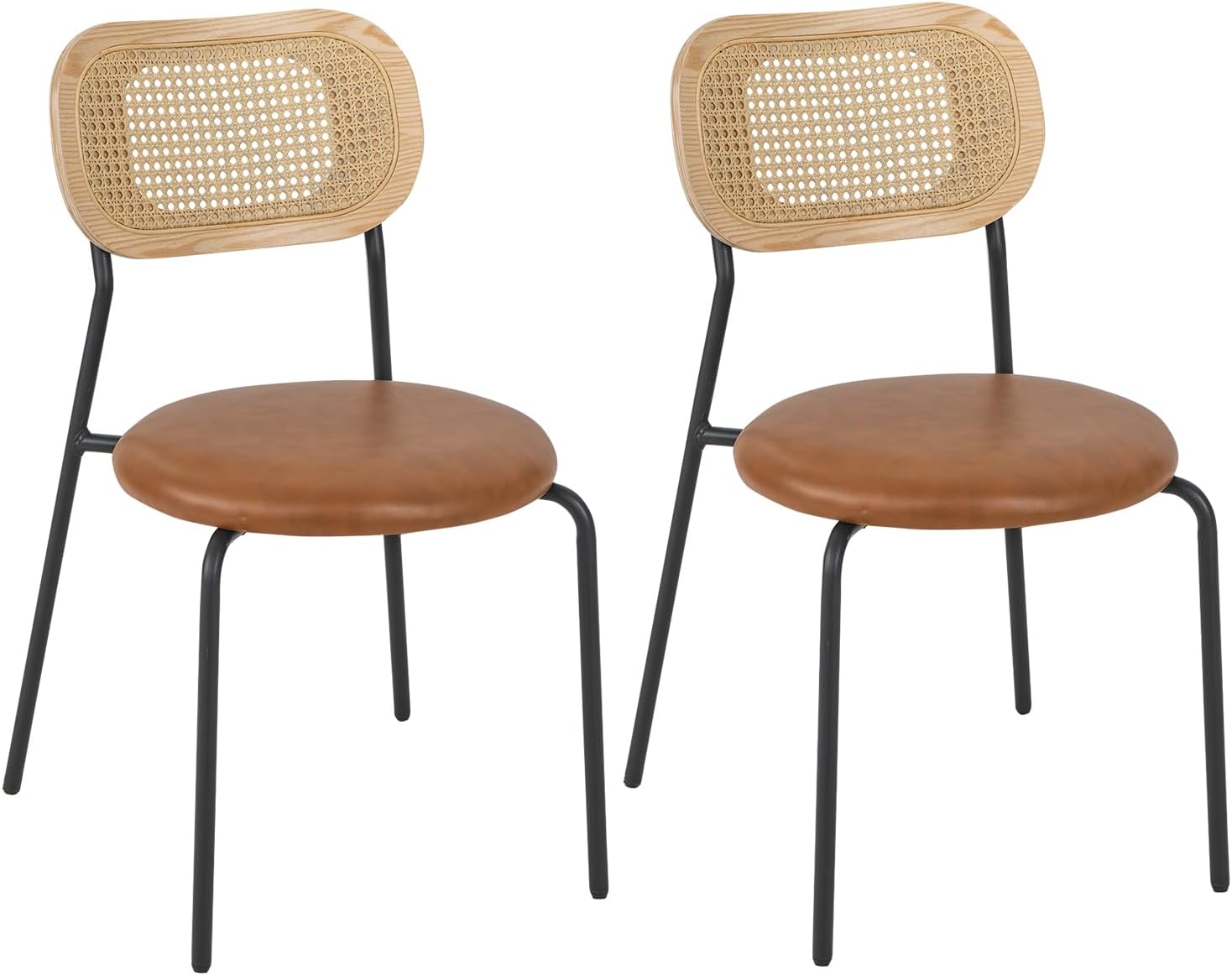 Giantex Rattan Dining Chair Set of 2, Upholstered Side Dining Chairs with Metal Legs