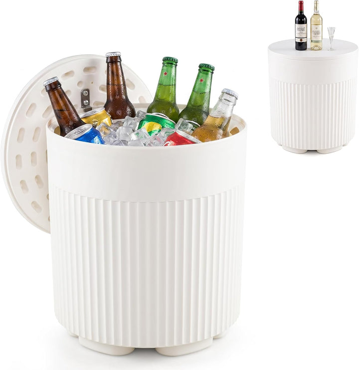 GIANTEX 3-in-1 Outdoor Ice Bucket &amp; Cooler Side Table with Storage