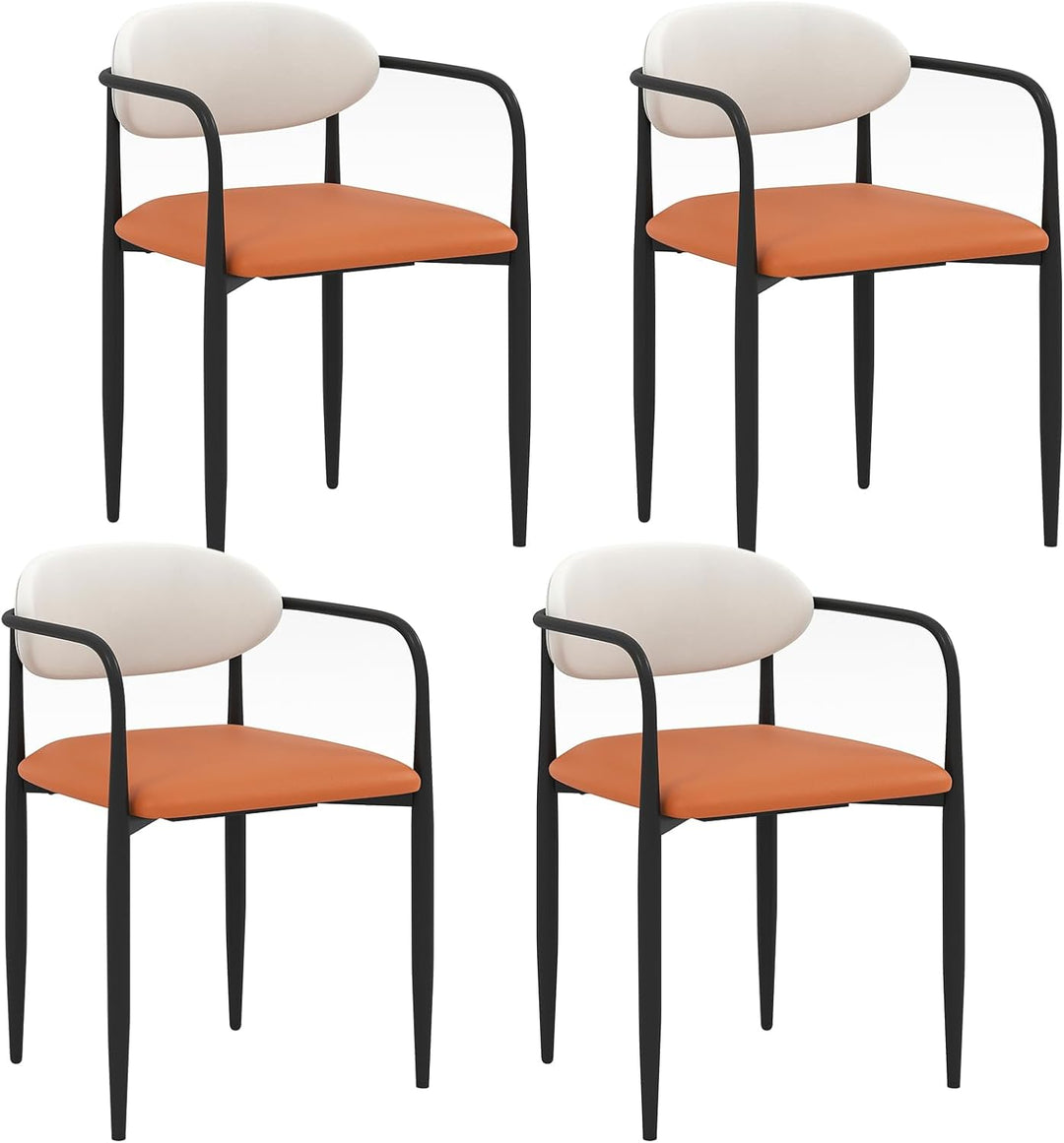 Giantex Modern Dining Chairs Set of 2/4 Faux Leather Upholstered Kitchen Chairs with Orange Padded Seat