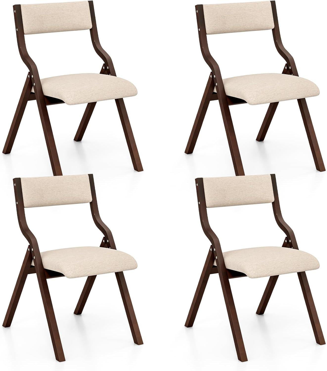 Folding Dining Chair Set of 2, No Assembly Folding Chairs w/Linen Padded Seats - Giantex