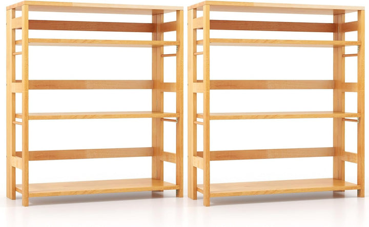 Giantex 4-Tier Bookshelf, 34.5" Floor Storage Shelf w/Rubber Wood Frame, Anti-Toppling Kits, Side Fences