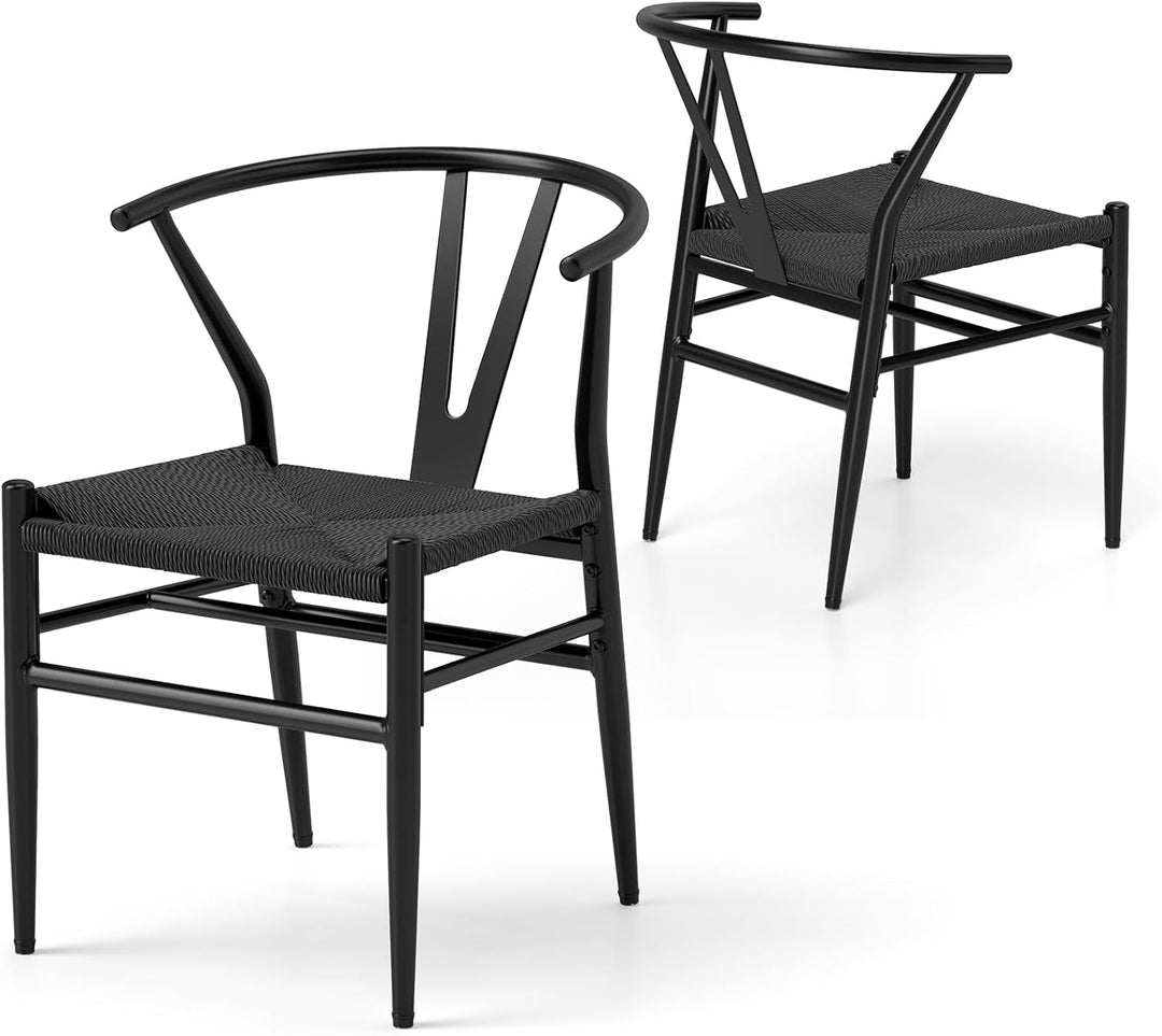 Giantex Metal Dining Chairs Set of 2/4 Mid-Century Weave Dining Room Chair w/Y-Shaped Backrest
