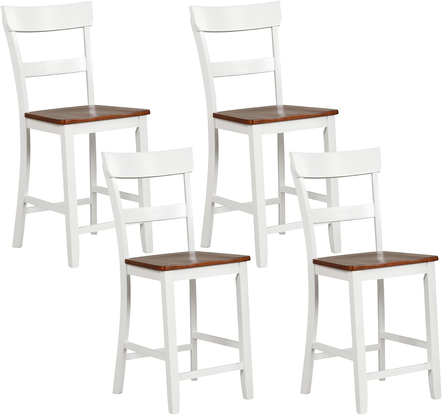 Giantex Wooden Bar Stools Counter Height Set of 2, 24.5" Farmhouse Wood Bar Dining Chairs