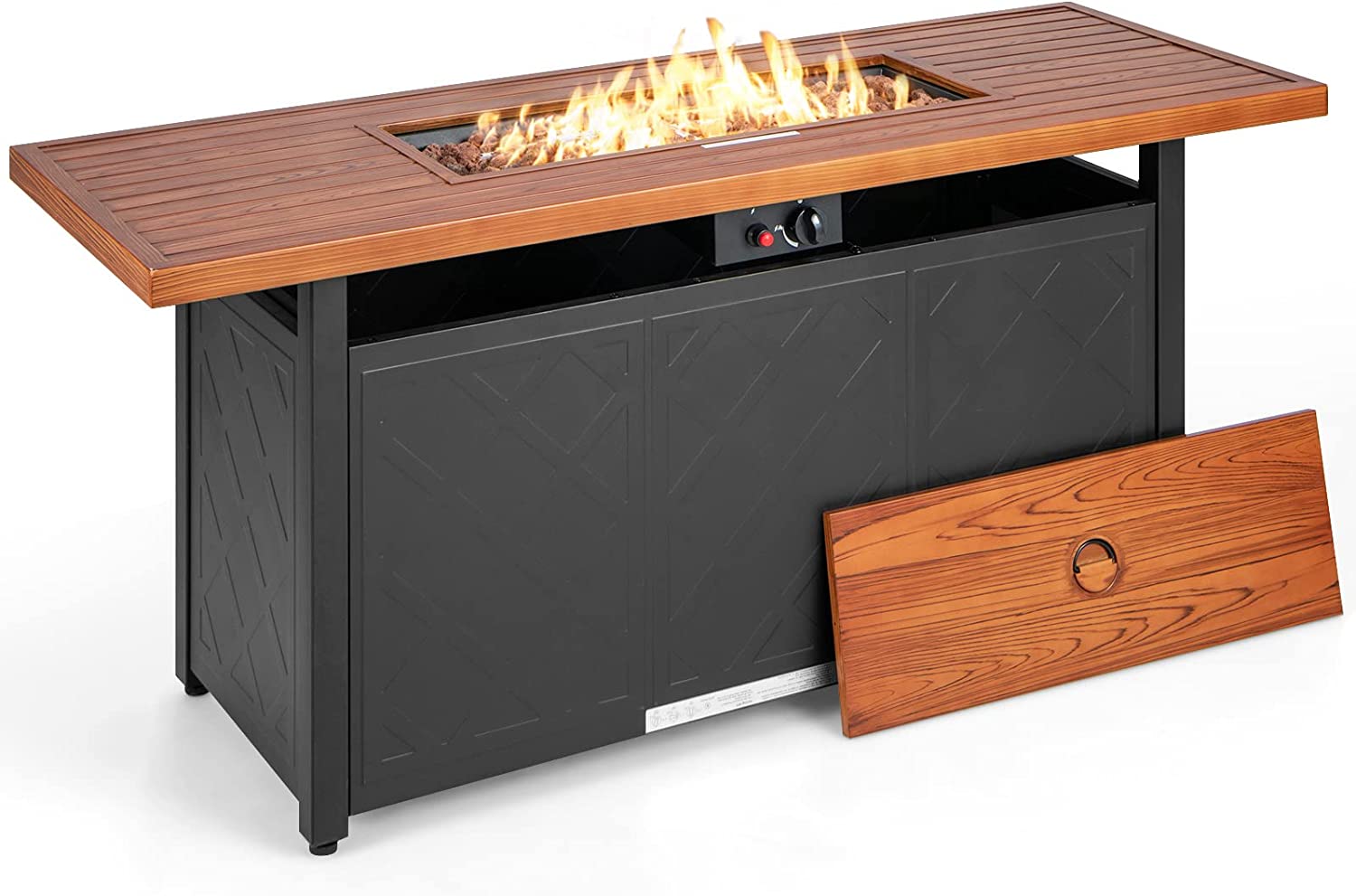 Giantex Gas Fire Table, Rectangular Outdoor Patio Propane Firepit Table