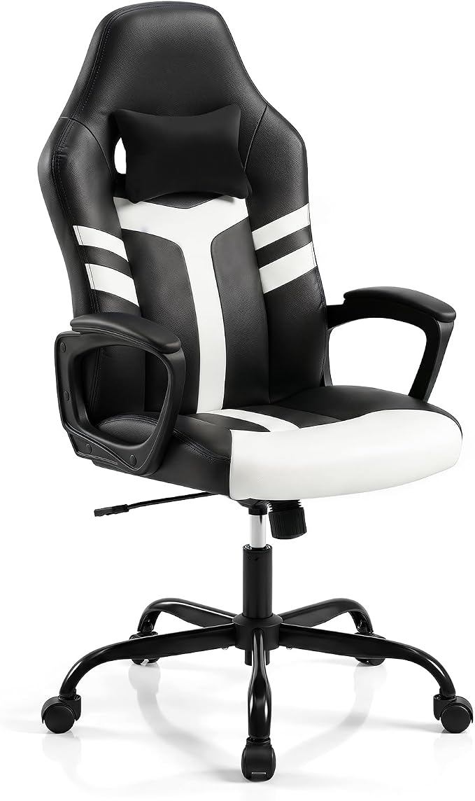Giantex Faux Leather Upholstered Office Chair w/Removable Head Pillow