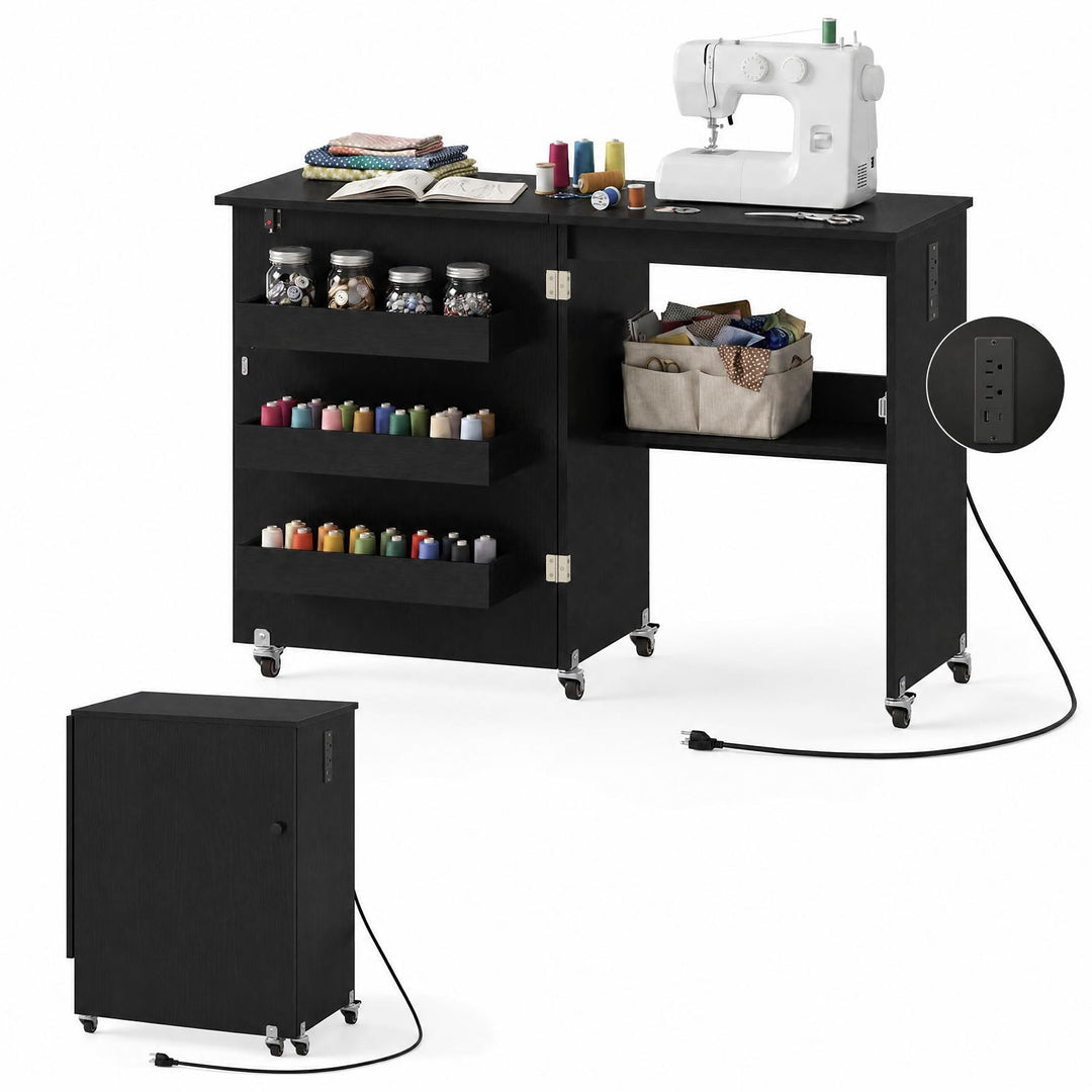 Giantex Folding Sewing Table with Charging Station